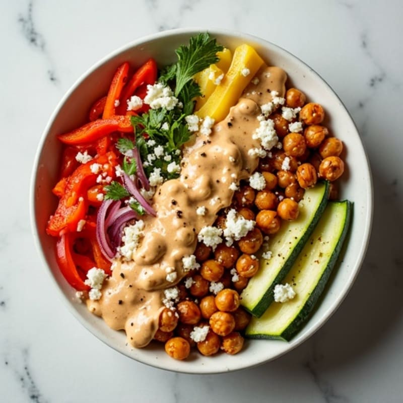 Crispy Roasted Chickpea and Vegetable Bowl with Creamy Tahini Dressing