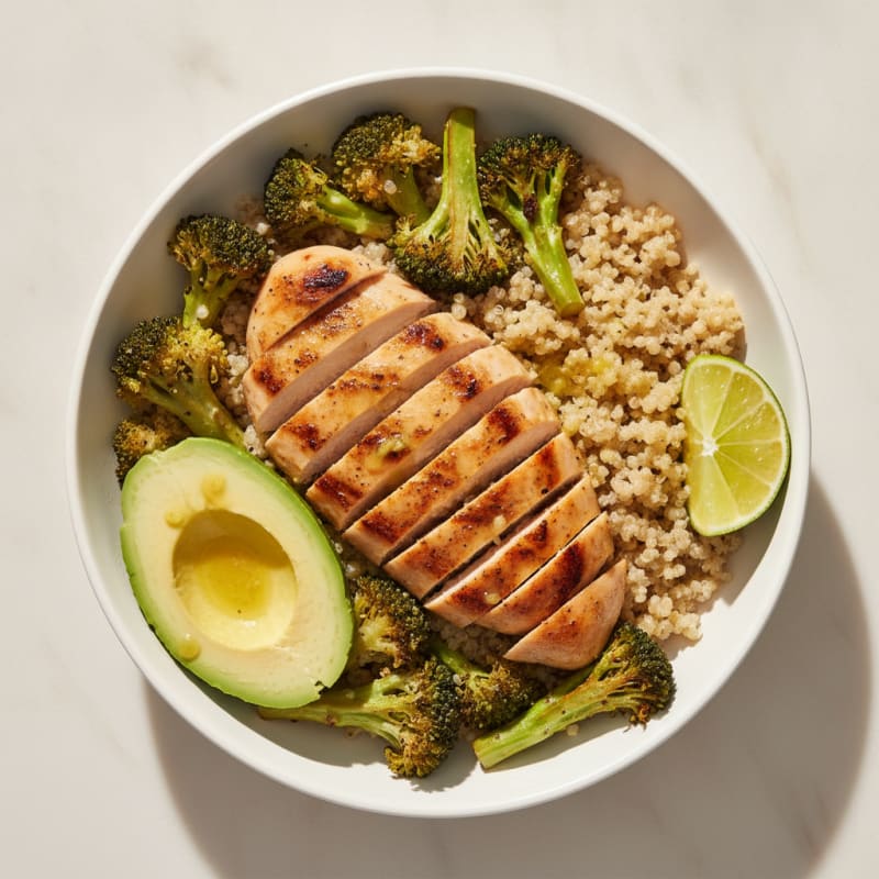 Grilled Chicken and Quinoa Power Bowl with Roasted Broccoli