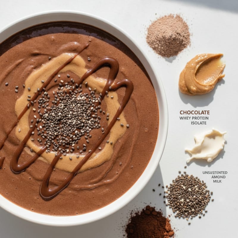 Chocolate Protein Shake with Almond Butter and Chia Seeds