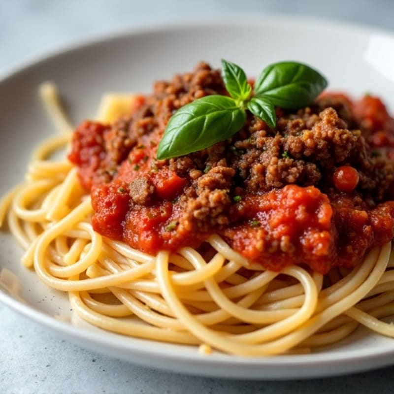 Lean Ground Beef and Hearty Tomato Sauce with Whole Wheat Spaghetti
