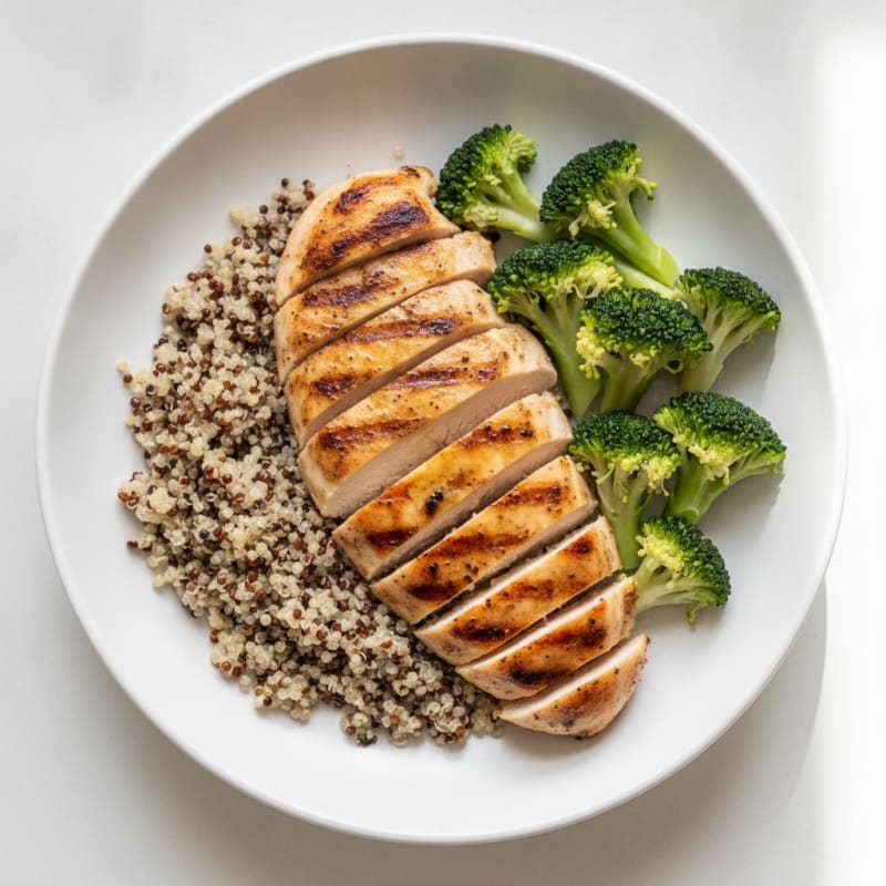 Grilled Chicken Breast with Quinoa and Steamed Broccoli