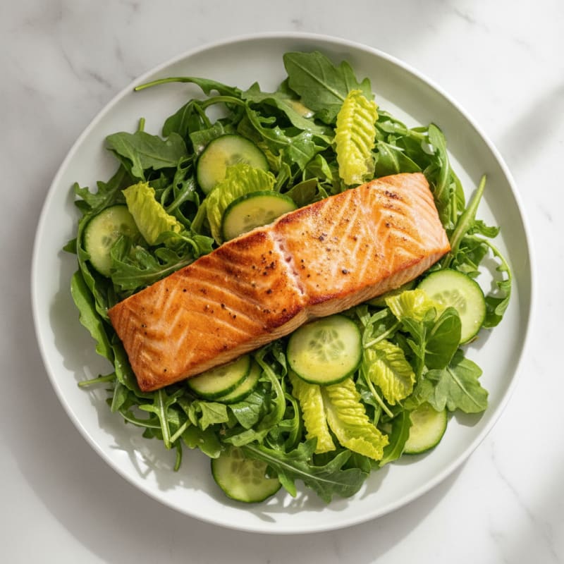 Seared Salmon over Rocket and Lettuce Salad with Lemon Vinaigrette
