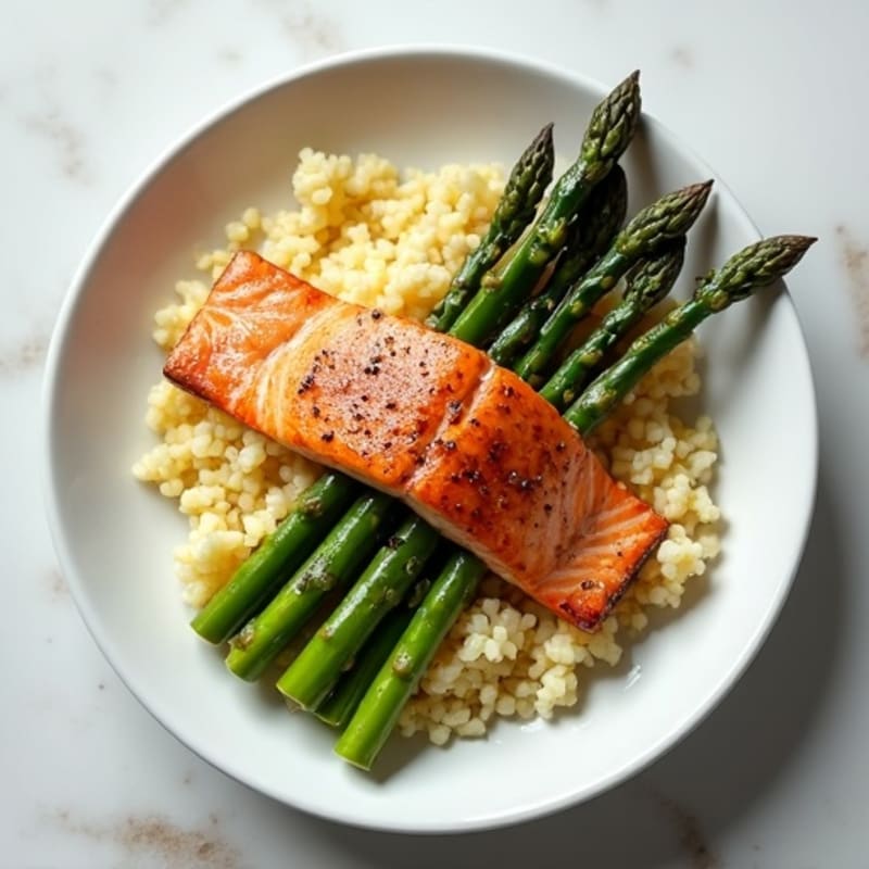 Seared Salmon with Roasted Asparagus and Cauliflower Rice