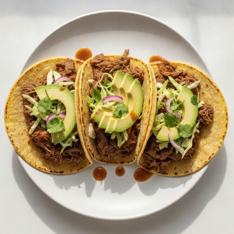 Slow-Cooked Shredded Beef Tacos with Avocado