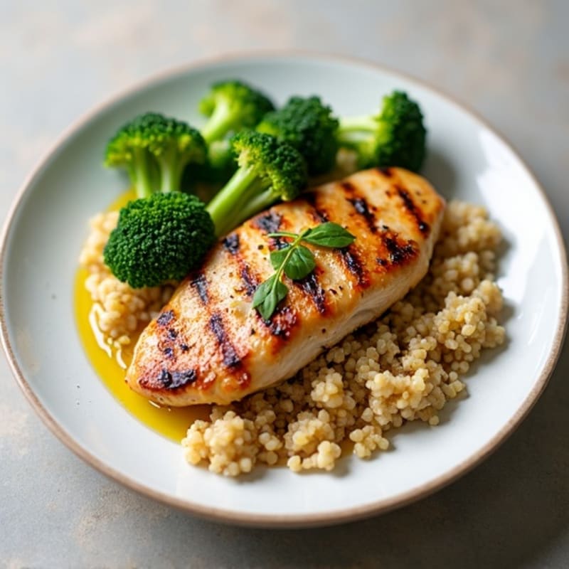 Grilled Chicken Breast with Roasted Broccoli and Quinoa