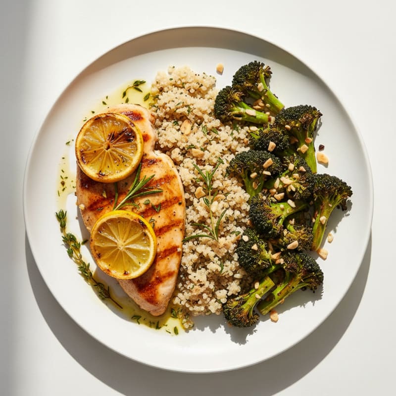 Grilled Chicken Breast with Roasted Broccoli and Quinoa