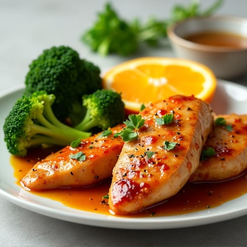 Healthy Sticky Orange Chicken with Steamed Broccoli