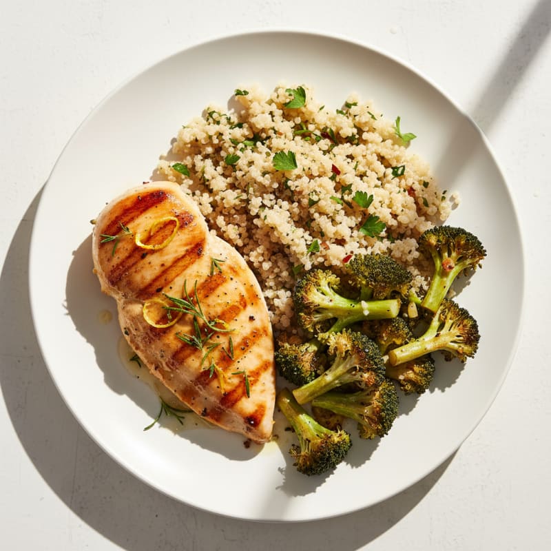 Grilled Chicken Breast with Roasted Broccoli and Quinoa