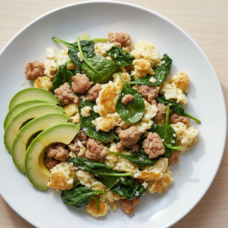 Egg White and Turkey Sausage Scramble with Spinach
