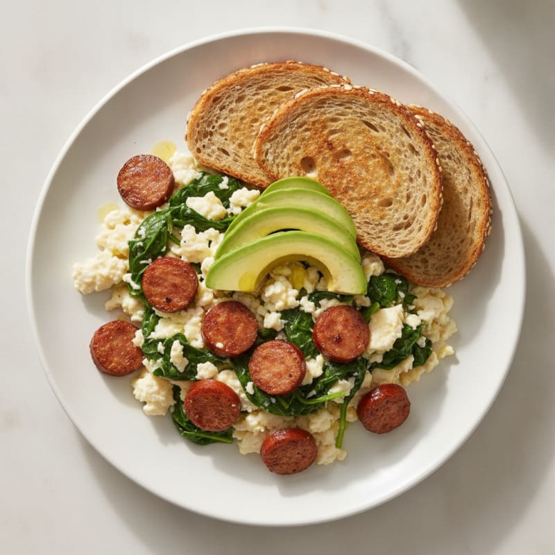 Egg White Scramble with Turkey Sausage and Spinach