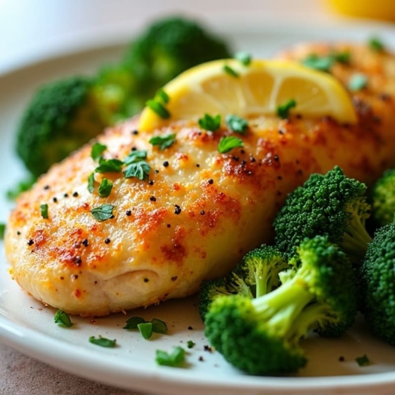 Crispy Lemon-Herb Chicken Breast with Roasted Broccoli