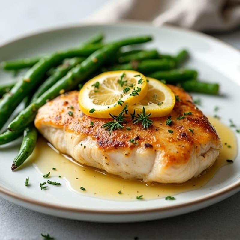 Pan-Seared Lemon Herb Chicken Breast with Roasted Green Beans
