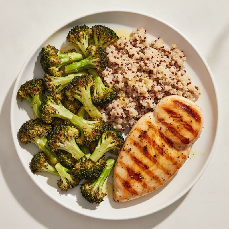 Grilled Chicken Breast with Roasted Broccoli and Quinoa