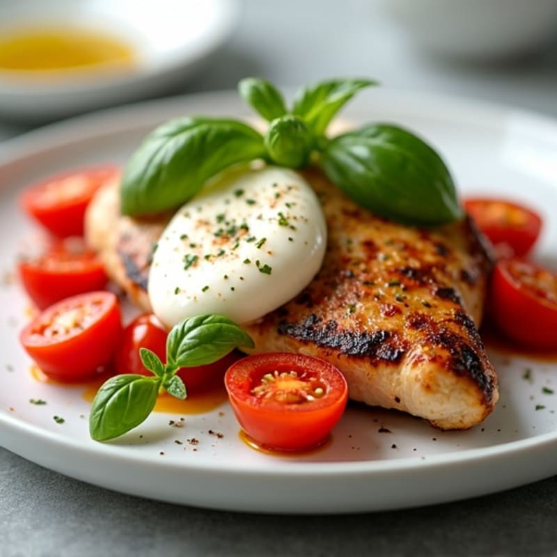 Pan-Seared Chicken with Blistered Tomatoes, Melty Mozzarella, and Fresh Basil