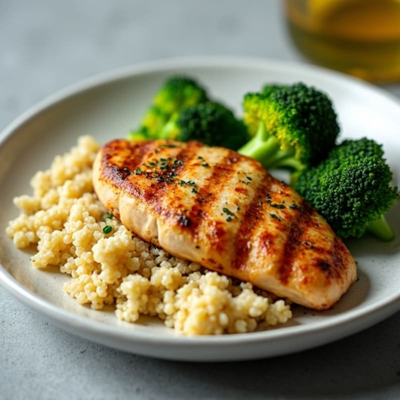 Grilled Chicken Breast with Quinoa and Roasted Broccoli