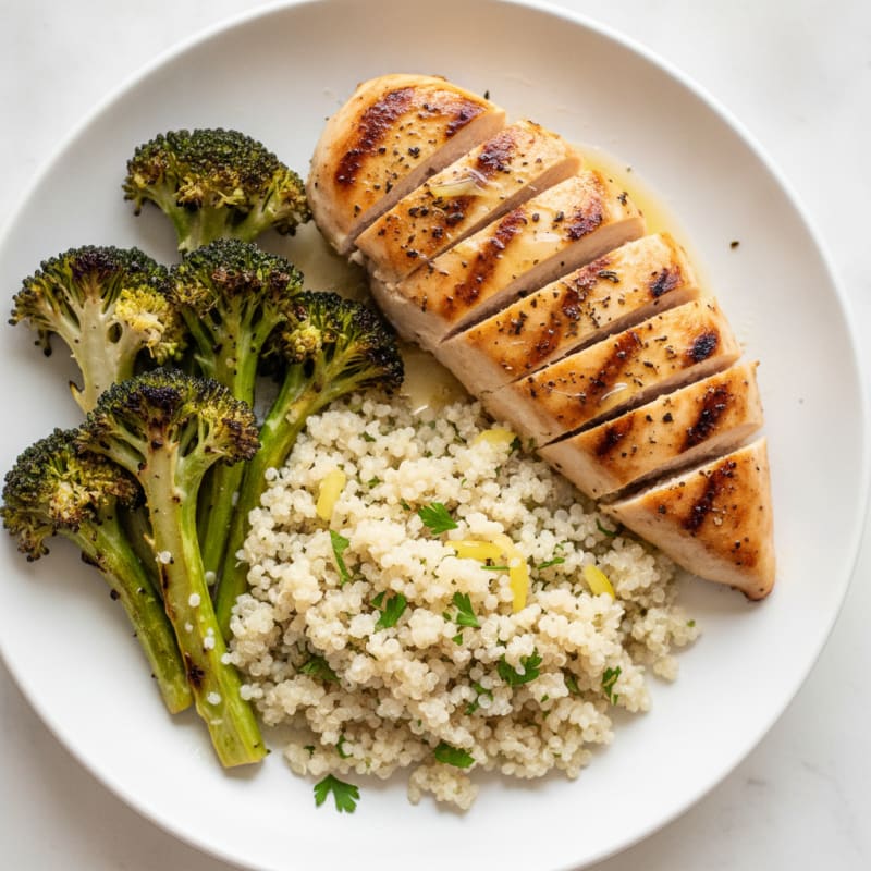 Grilled Chicken Breast with Quinoa and Roasted Broccoli