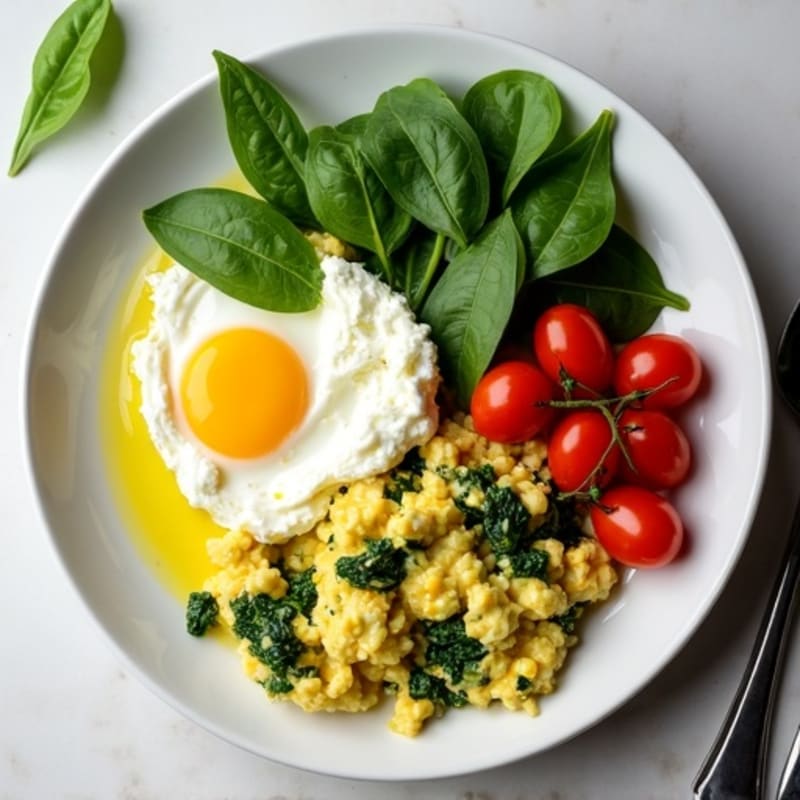 Egg White and Spinach Scramble with Cottage Cheese and Cherry Tomatoes