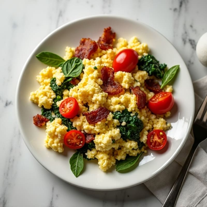 Cottage Cheese Scramble with Spinach and Turkey Bacon