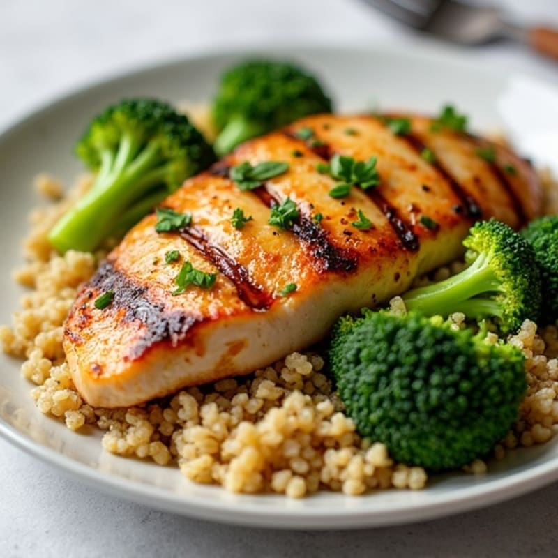 Grilled Chicken Breast with Quinoa and Roasted Broccoli