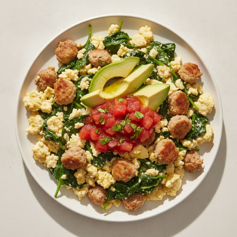 Egg White and Spinach Scramble with Turkey Sausage