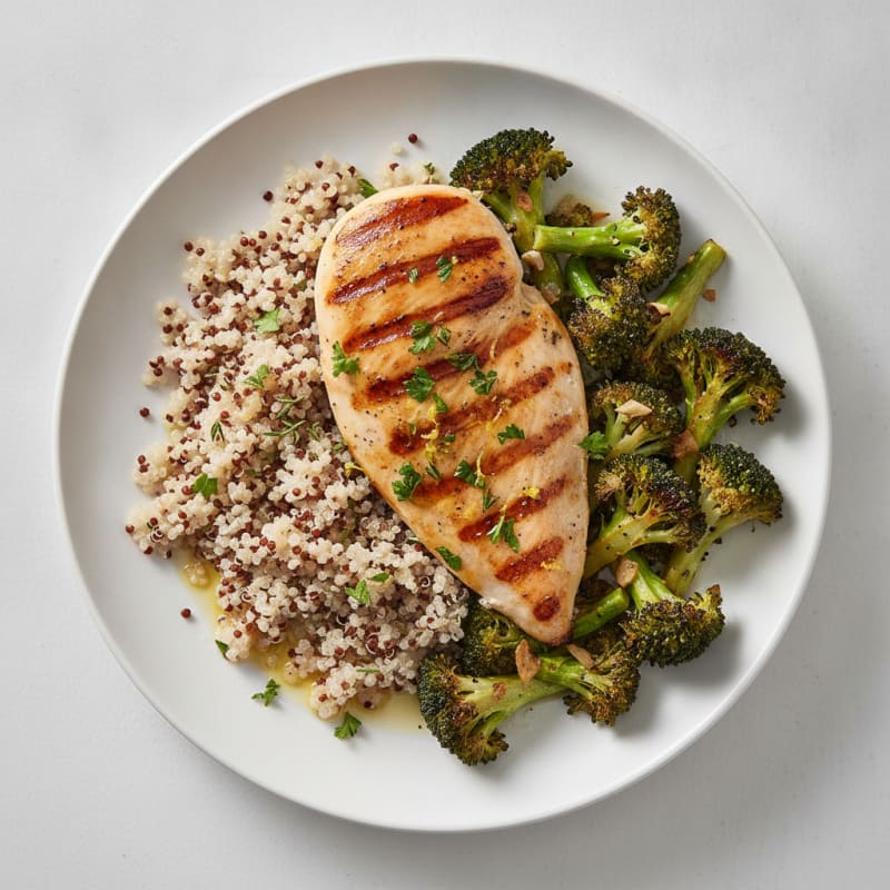 Grilled Chicken Breast with Quinoa and Roasted Broccoli