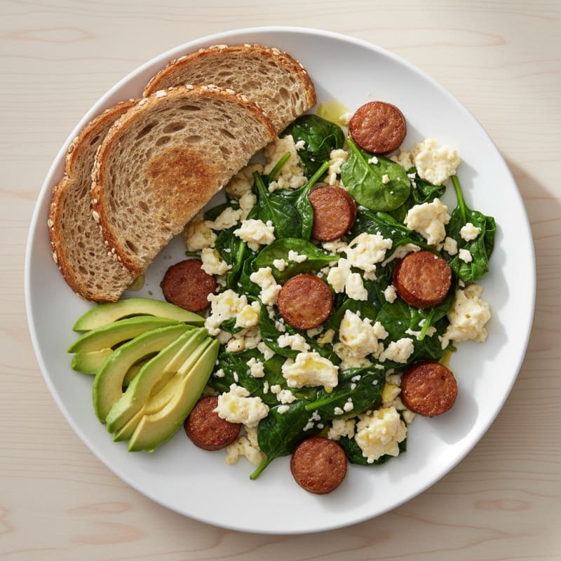 Egg White and Spinach Scramble with Turkey Sausage