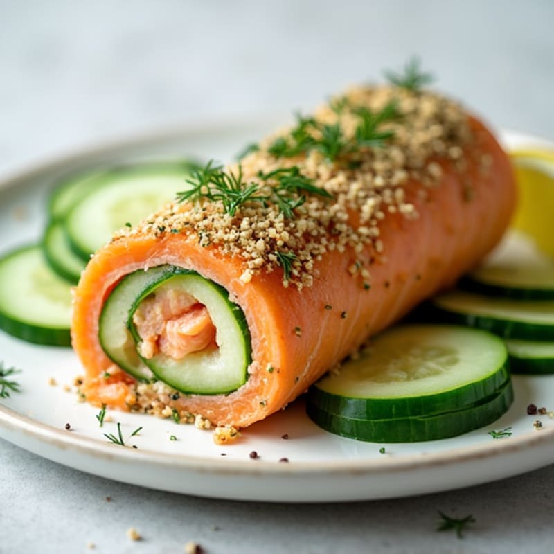 Herb-Crusted Baked Salmon Roll with Fresh Cucumber