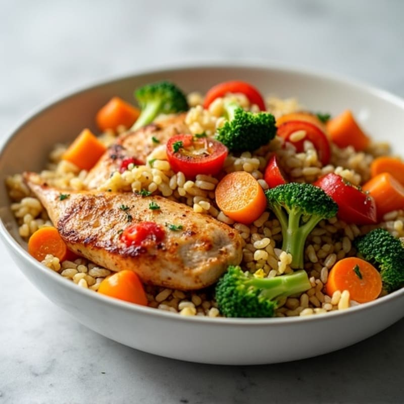 Healthy Chicken and Vegetable Brown Rice Skillet
