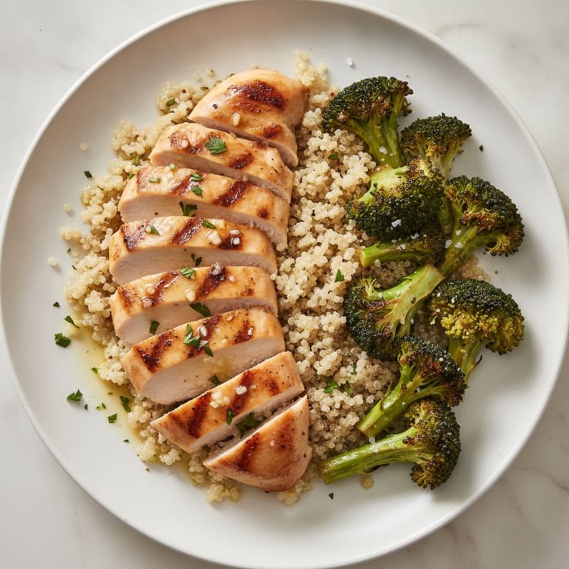 Grilled Chicken Breast with Quinoa and Roasted Broccoli