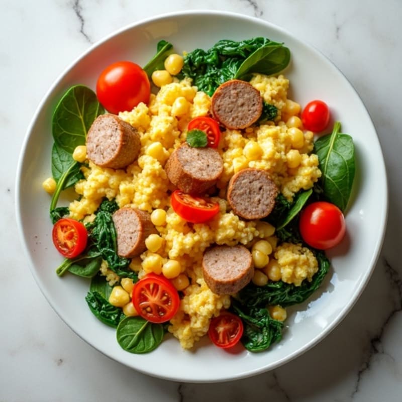 Egg White and Turkey Sausage Scramble with Spinach and Tomatoes