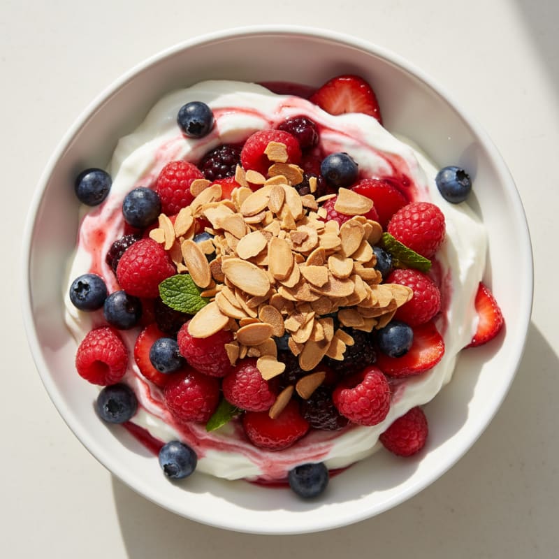 Greek Yogurt Protein Parfait with Mixed Berries and Almonds
