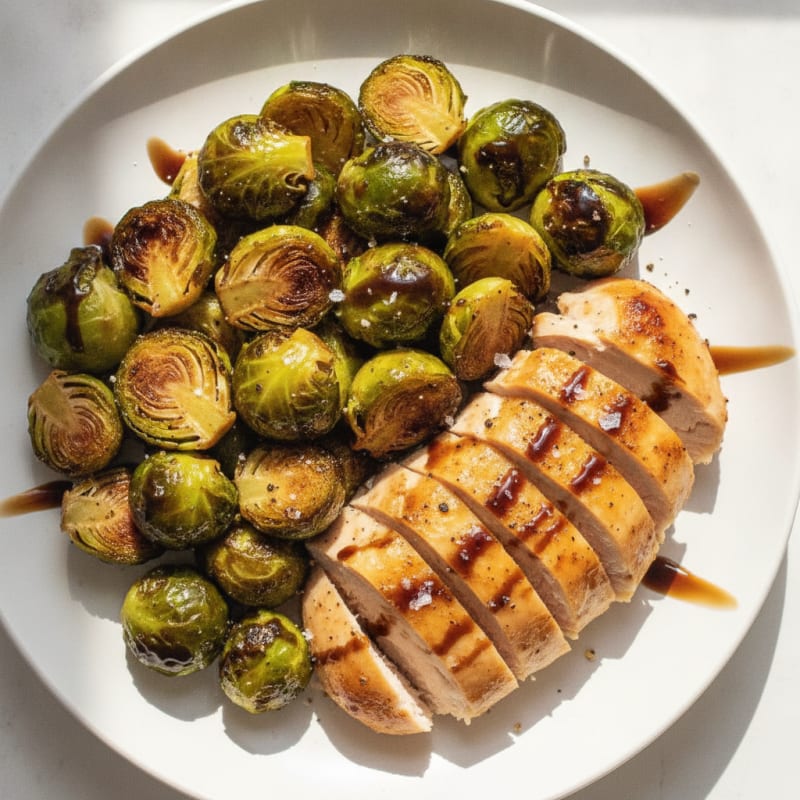 Balsamic Glazed Brussels Sprouts with Roasted Chicken