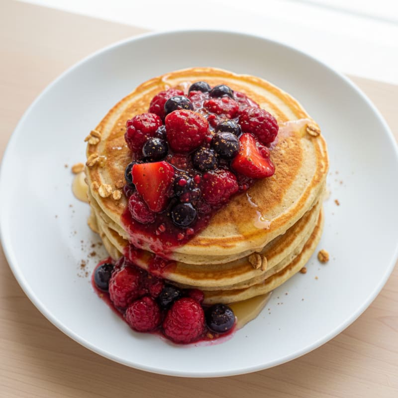 Fluffy Protein Pancakes with Berry Compote