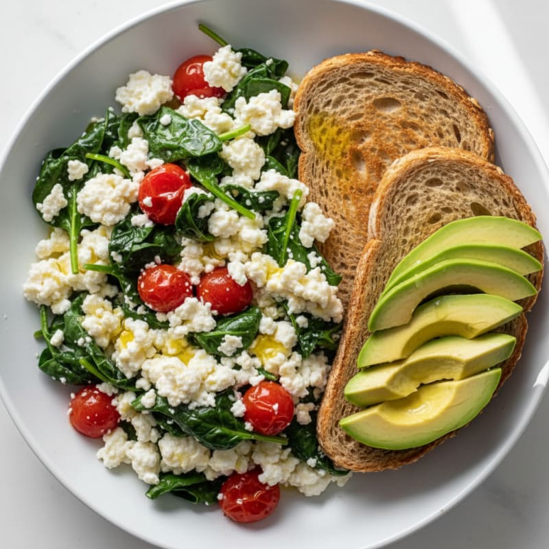 Egg White and Cottage Cheese Scramble with Spinach and Tomatoes