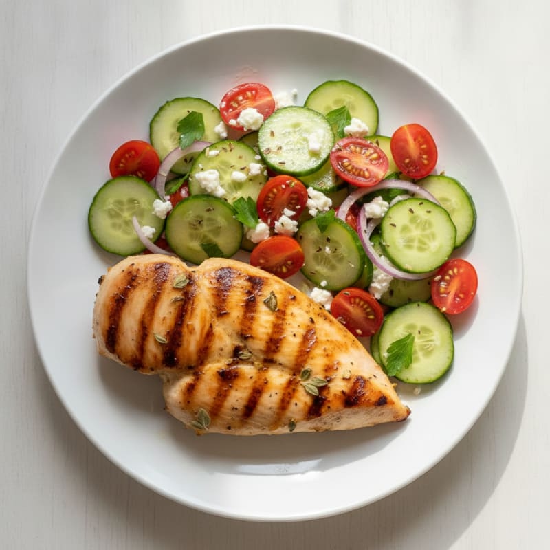 Grilled Lemon Herb Chicken Breast with Cucumber Tomato Salad