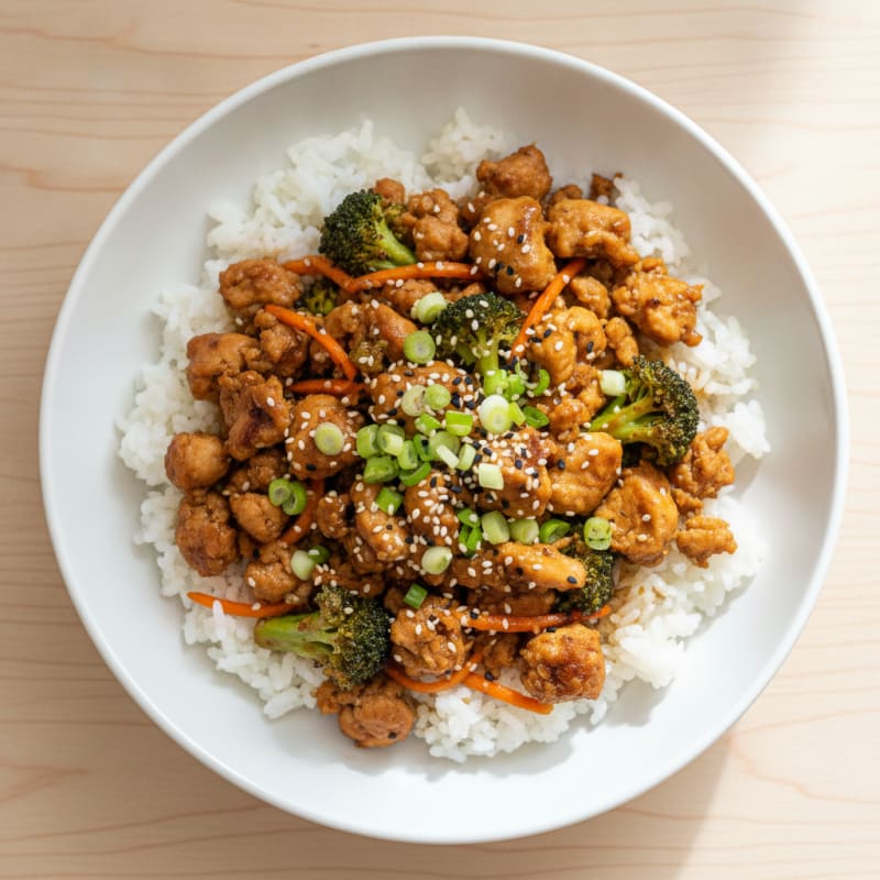 Ginger-Tamari Ground Chicken and Rice Bowl