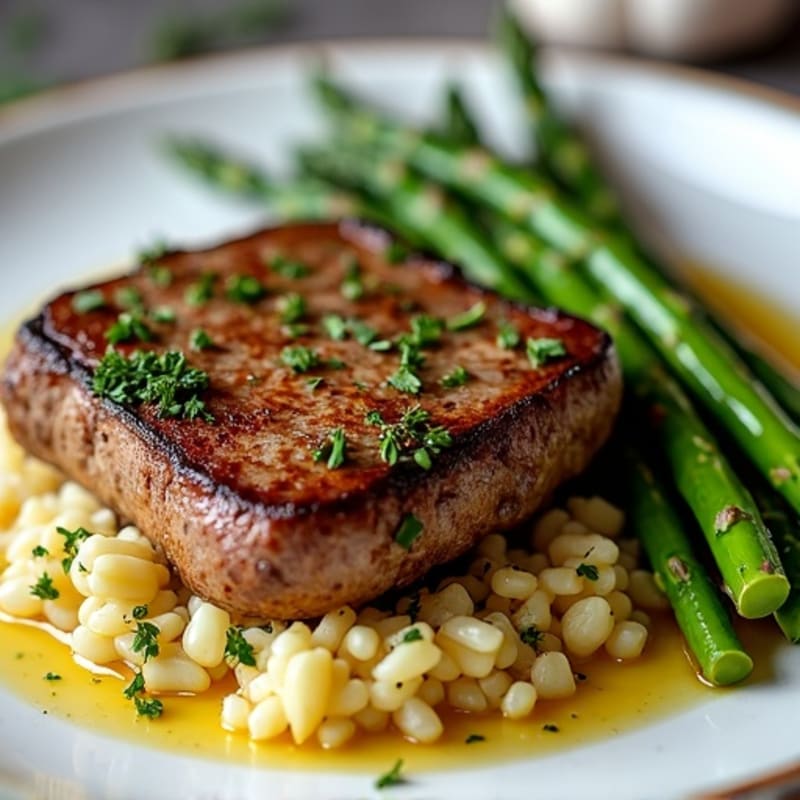 Garlic Herb Pan-Seared Steak with Roasted Asparagus