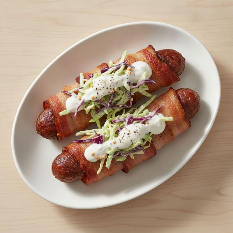 Bacon-Wrapped Hot Dogs with Tangy Slaw