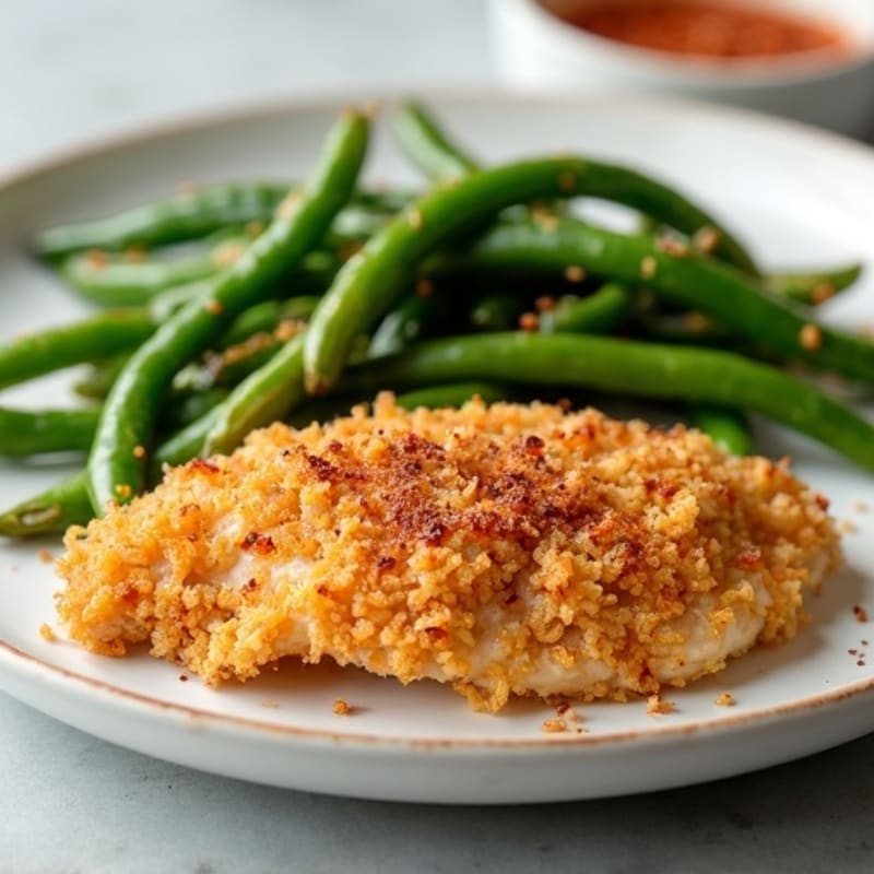 Crispy Buttermilk Baked Chicken with Roasted Green Beans