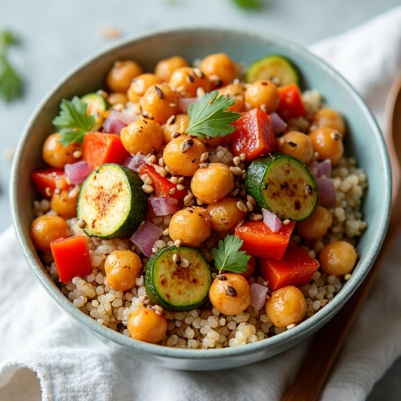Crispy Chickpea and Roasted Vegetable Quinoa Bowl