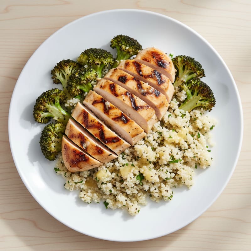 Grilled Chicken Breast with Quinoa and Roasted Broccoli