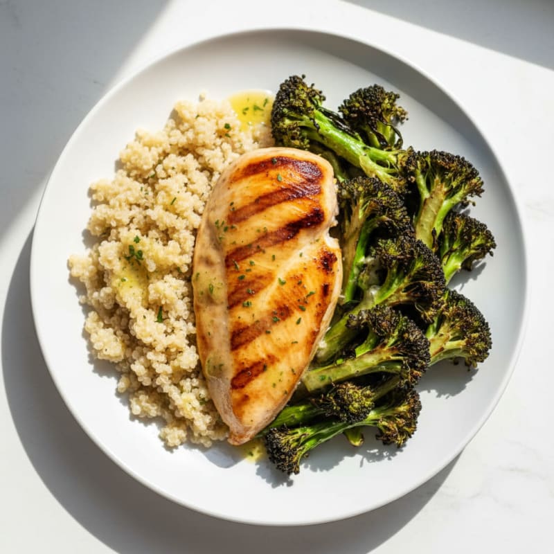 Grilled Chicken Breast with Quinoa and Roasted Broccoli