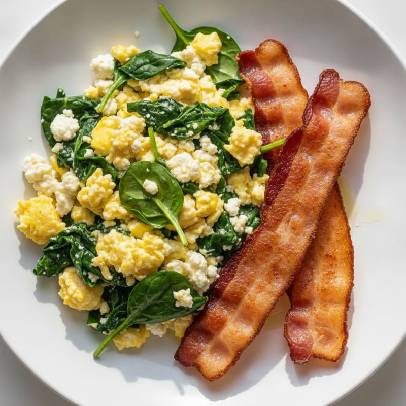 Cottage Cheese Scramble with Spinach and Turkey Bacon