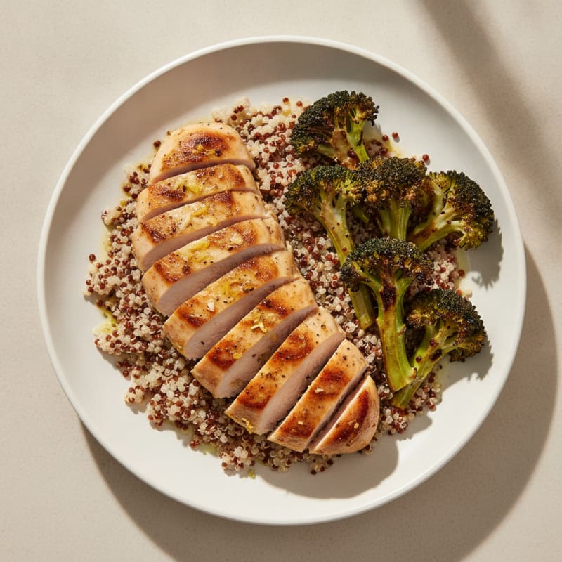 Grilled Chicken Breast with Roasted Broccoli and Quinoa