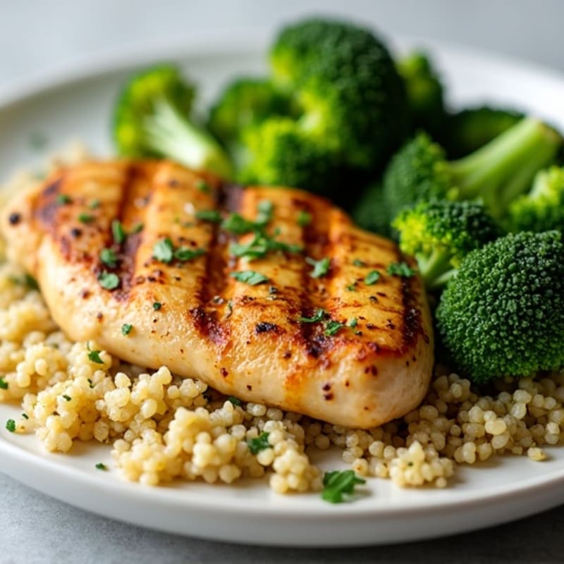 Grilled Lemon Herb Chicken with Steamed Broccoli and Quinoa