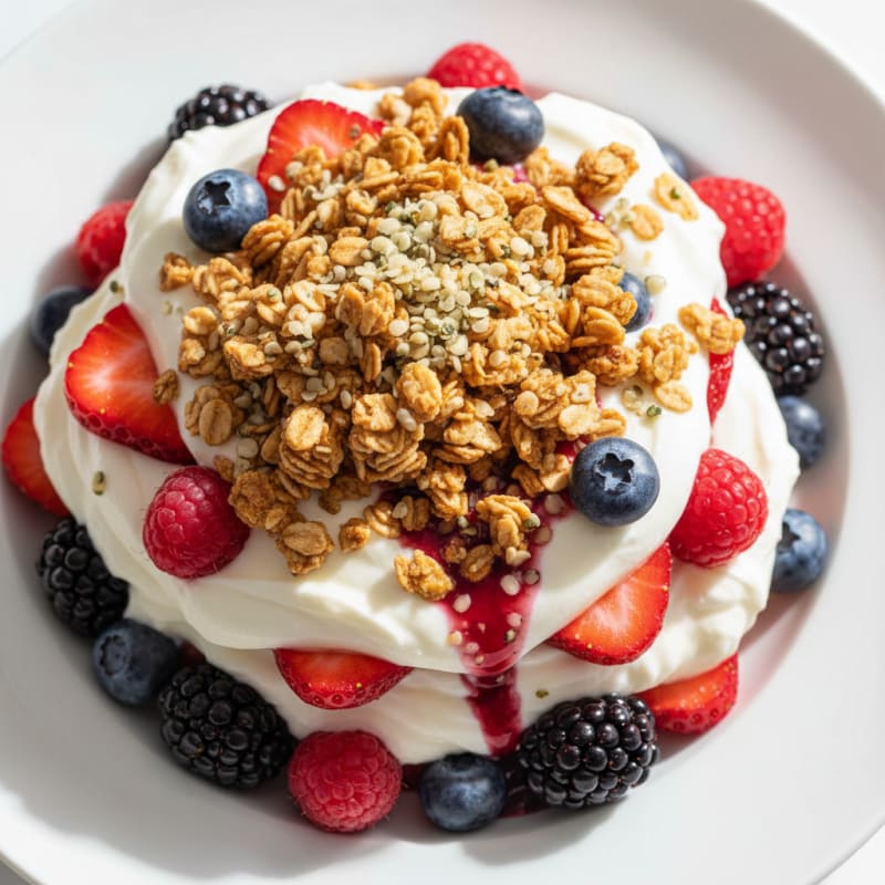 Creamy Greek Yogurt Parfait with Protein Granola and Mixed Berries