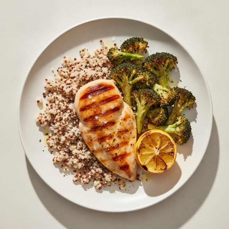 Grilled Chicken Breast with Quinoa and Roasted Broccoli