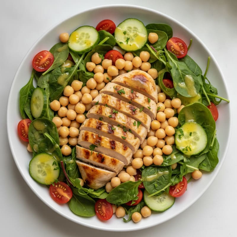 Grilled Chicken Breast Salad with Chickpeas and Lemon Vinaigrette