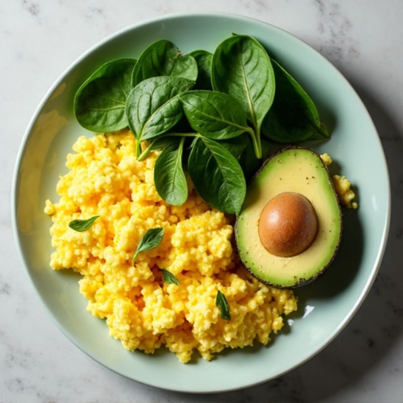 Quick Scrambled Eggs with Fresh Spinach and Creamy Avocado