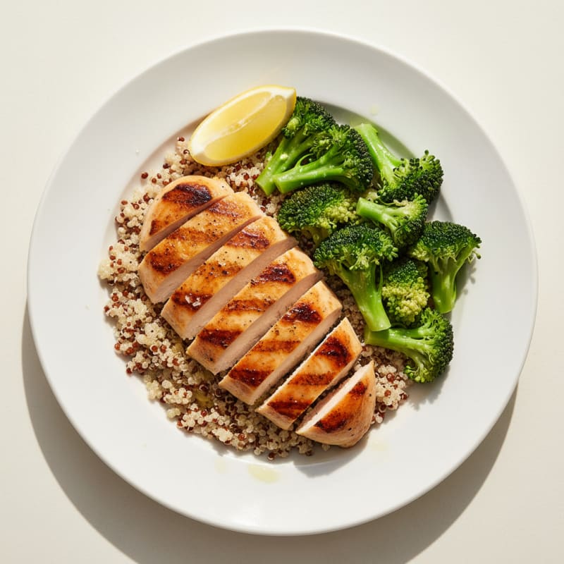 Grilled Chicken Breast with Quinoa and Steamed Broccoli